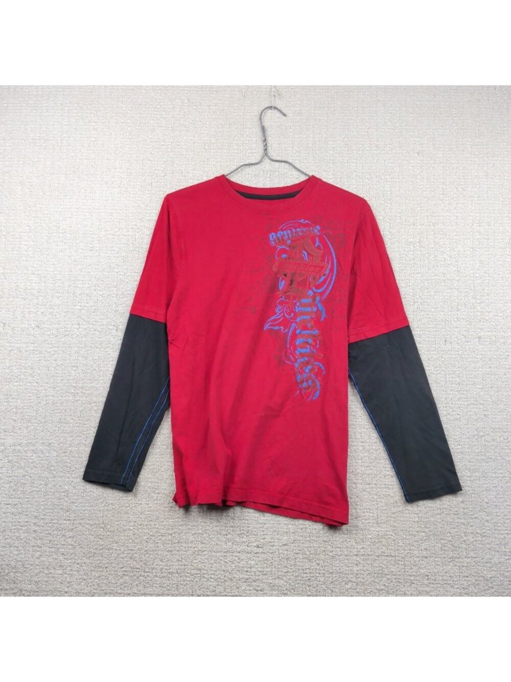 Y2K Dickies Layered Long Sleeve T-Shirt Red Goth Grunge Emo Alt Youth Sz L